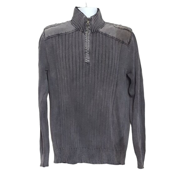BKE Buckle Quarter Zip Sweater Men Size L Mock Neck Distressed Style Long Sleeve - Picture 4 of 13